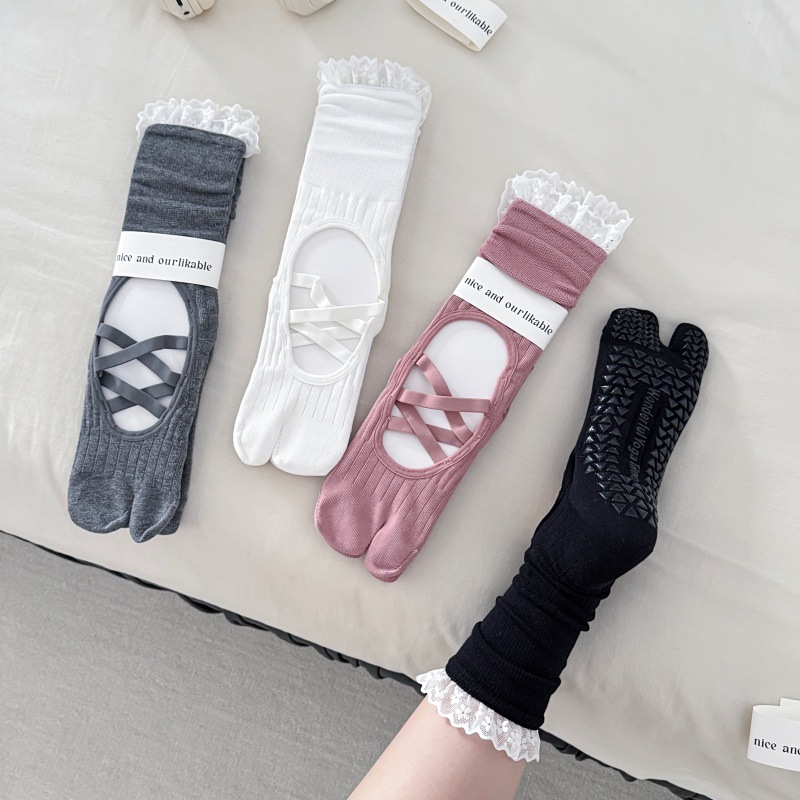 Lace Trim Split Toe Yoga Socks - Medias Para Pilates Y Yoga review and price